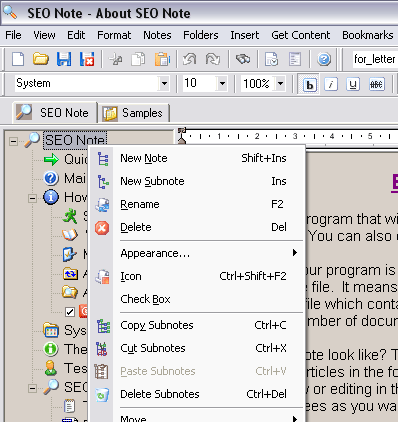 SEO Note — browsing notes in the tree